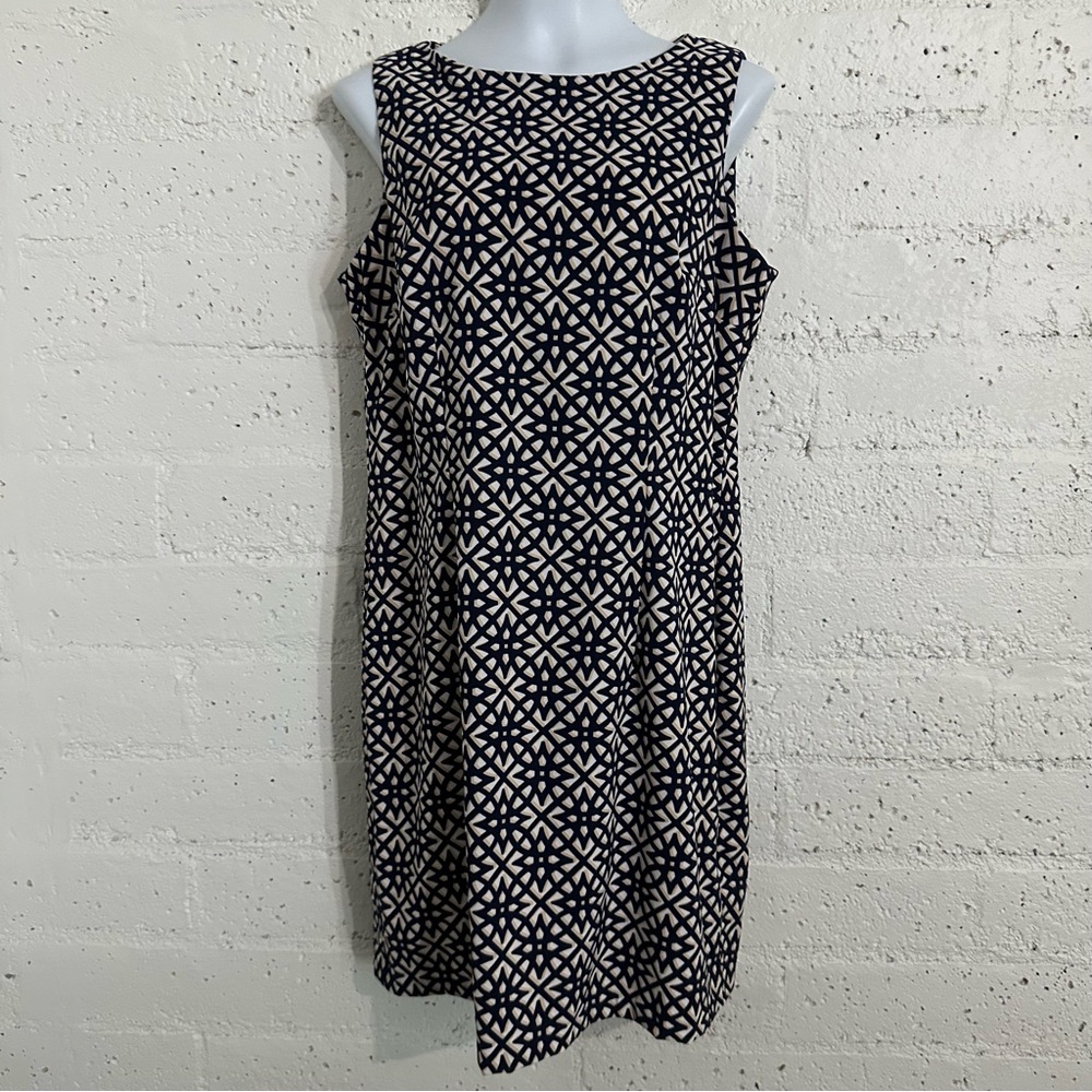 Alyx Womens Dress 16 Blue Cream Geometric Print Sleeveless Fitted Zip Back BI4